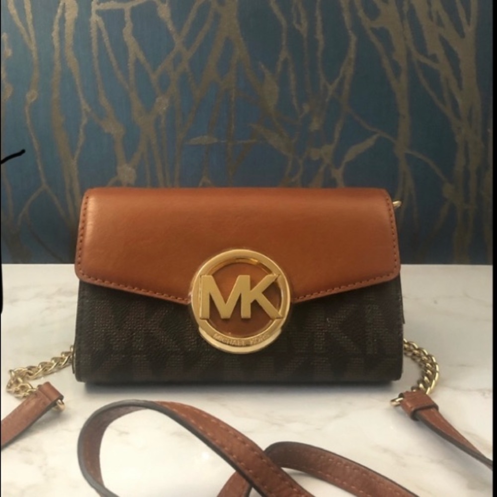MICHAEL KORS Brown Leather MK Logo Crossbody Bag